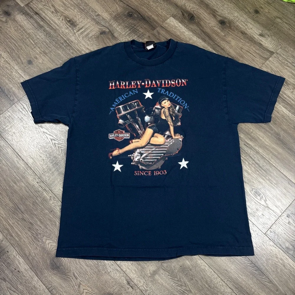 Harley-Davidson American Tradition Pinup Steel Horse Midlothian VA T-Shirt XL‎